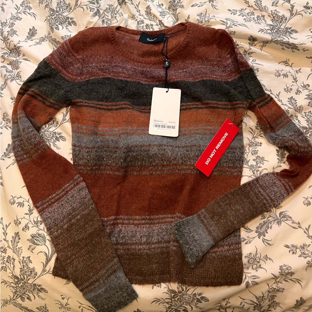 Reiss Striped Crewneck Sweater in Rust, Olive, Gray and Brown - Picture 3 of 7